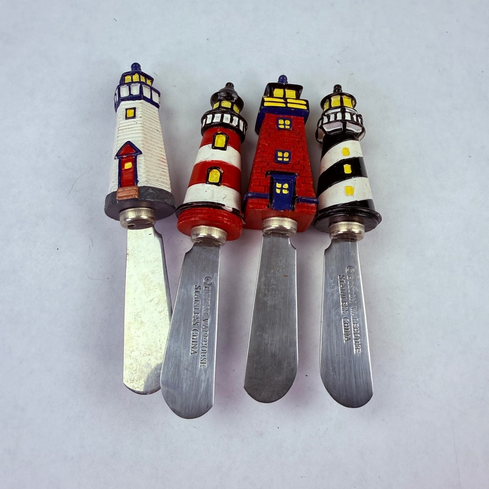 Boston Warehouse Lighthouse Cheese Spreader Set 4 Stainless Steel Nautical Decor